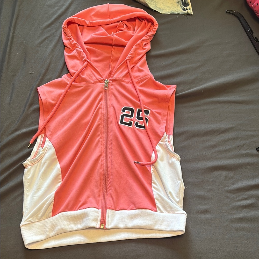 Love Kids Sleeveless Hoodie - Coral and White